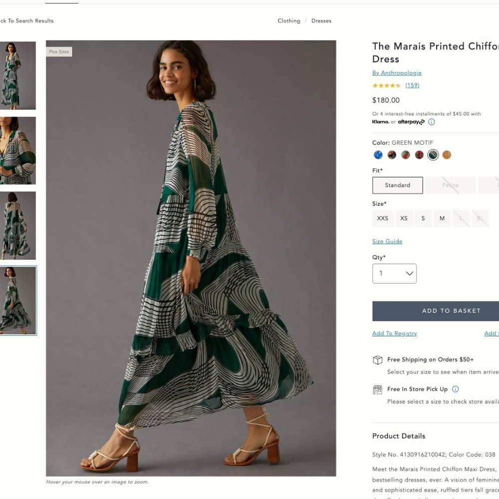 The Marais Printed Chiffon Maxi Dress- Small - Green Motif